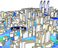 Air flow analysis of urban spaces